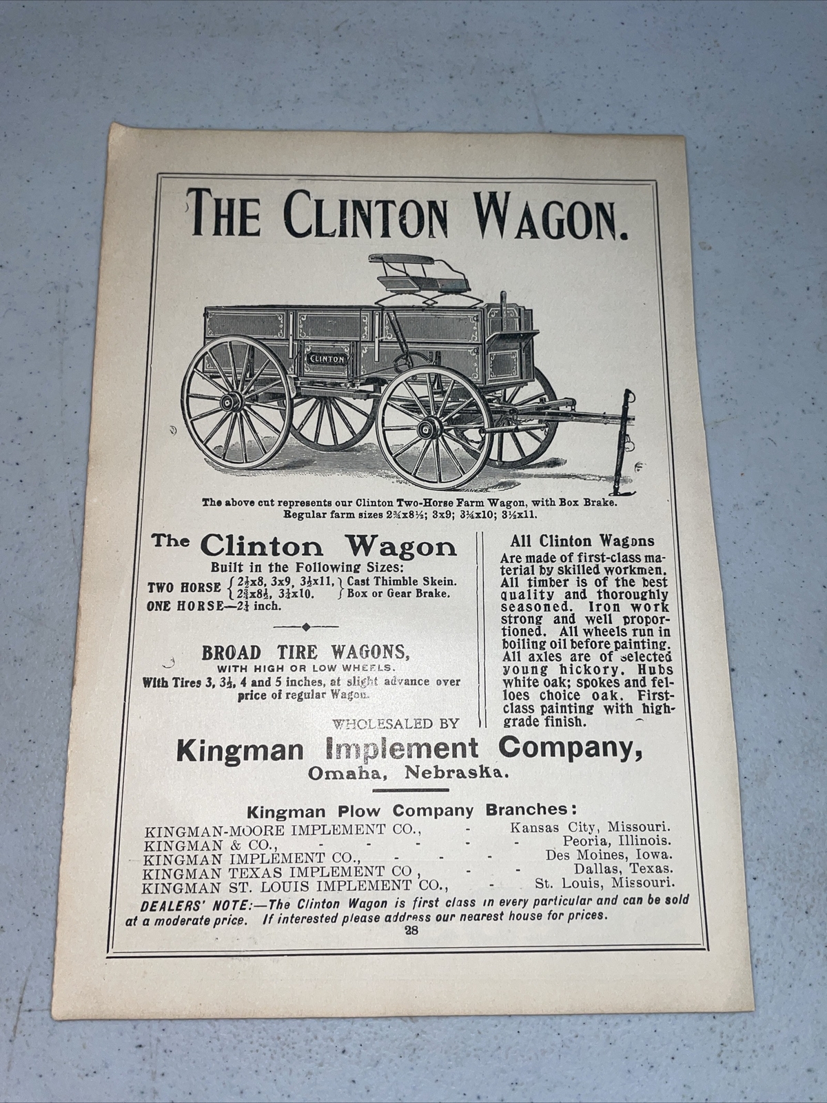 ORIGINAL 1907 Clinton Wagon Farm Advertising – Omaha, NE
