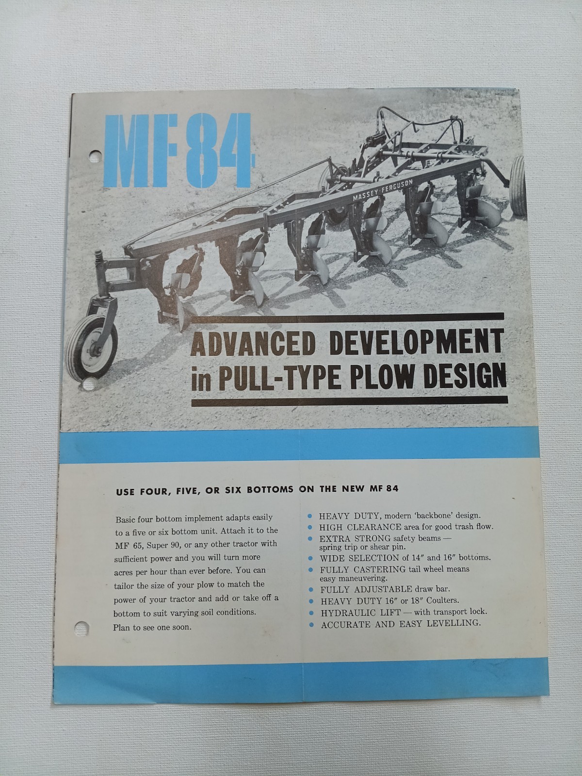Vintage Mailer Massey Ferguson MF 84 Pull Type Moldboard Plow Dealer Brochure AD