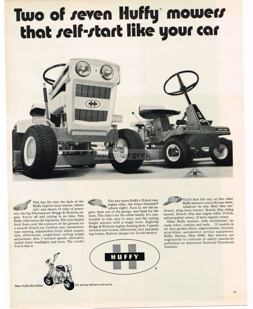 1971 HUFFY CAPRICE Lawn Garden Tractor & Grass Groomer Vintage Print Ad