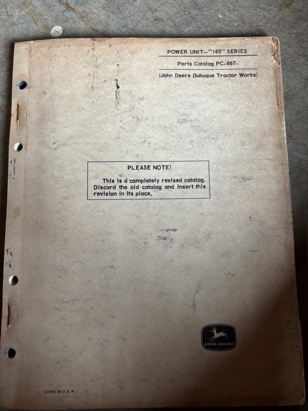 John Deere 165 Power Unit Parts Book Manual AMIL26
