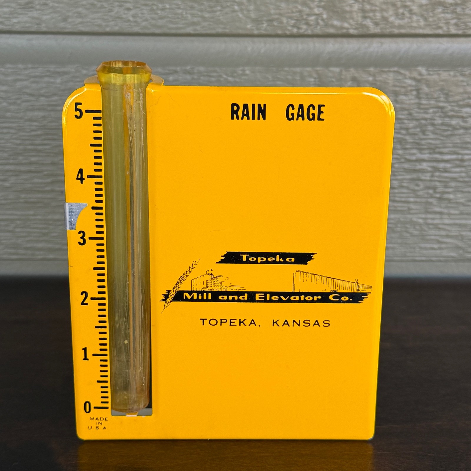 VTG Rain Gauge Topeka Mill & Elevator Co Advertising Kansas Grain Gage Yellow