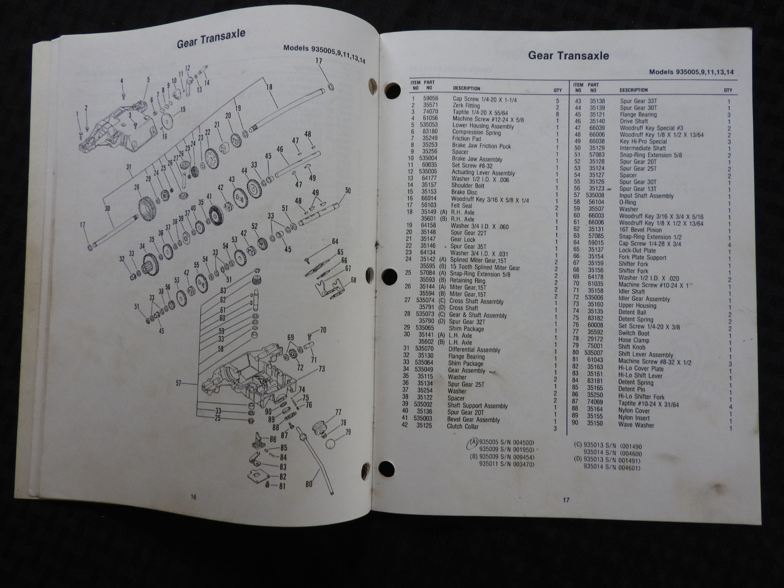 GENUINE ARIENS SIERRA 935 SERIES LAWN TRACTOR PARTS CATALOG MANUAL CLEAN 1989