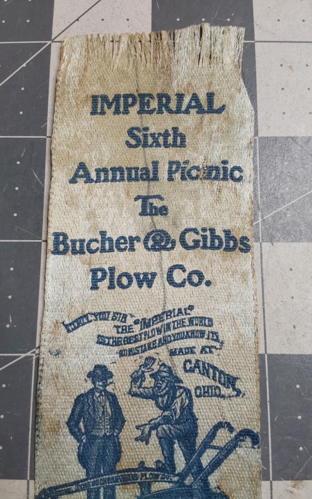 1903 Bucher & Gibbs Plow Co Imperial 6th Annual Picnic Ribbon