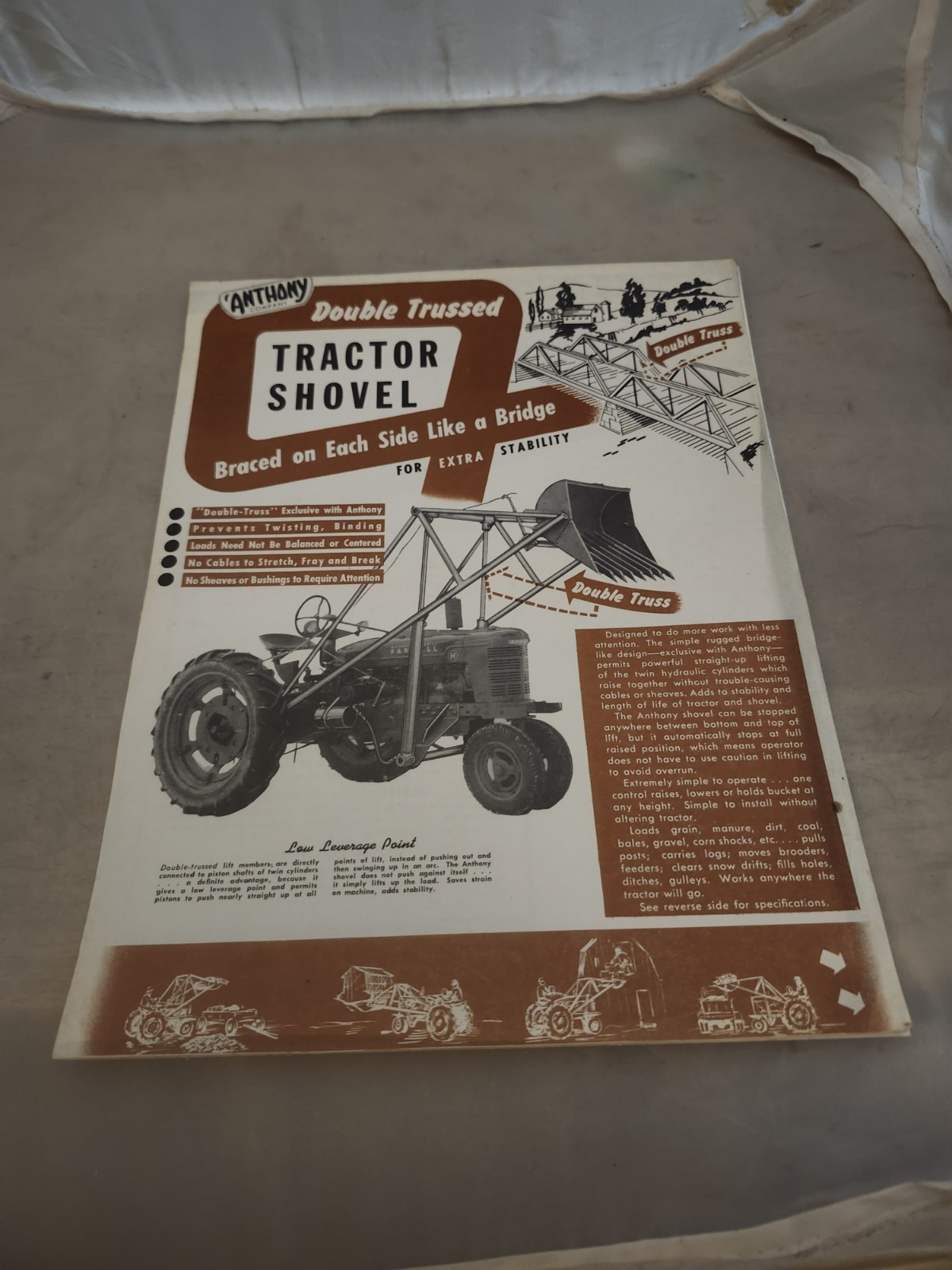 1950s Anthony Double Trussed Tractor Shovel Advertising Brochure Streator IL