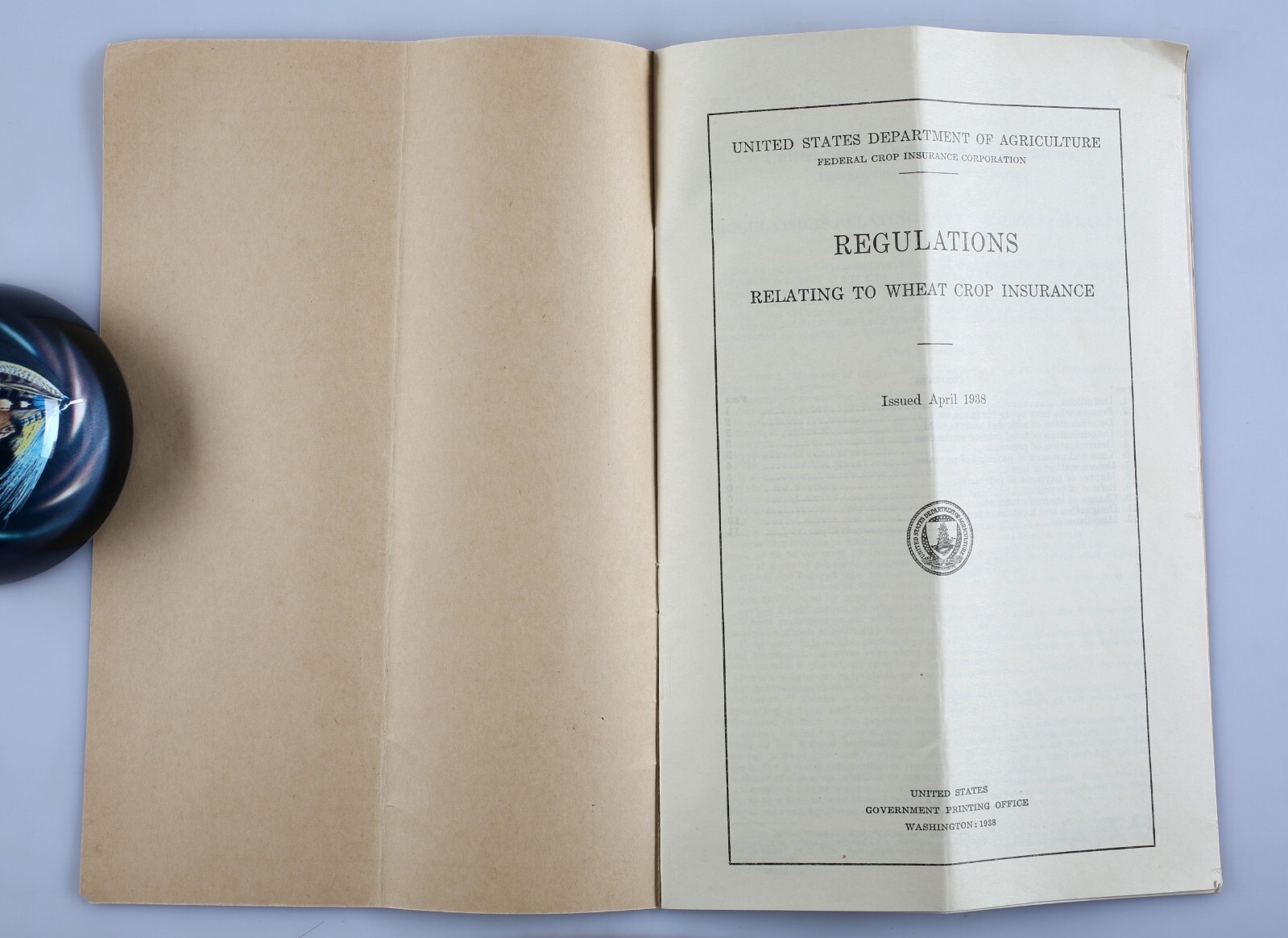 Vintage 1938 USDA Wheat Crop Farming Insurance Regulations Booklet