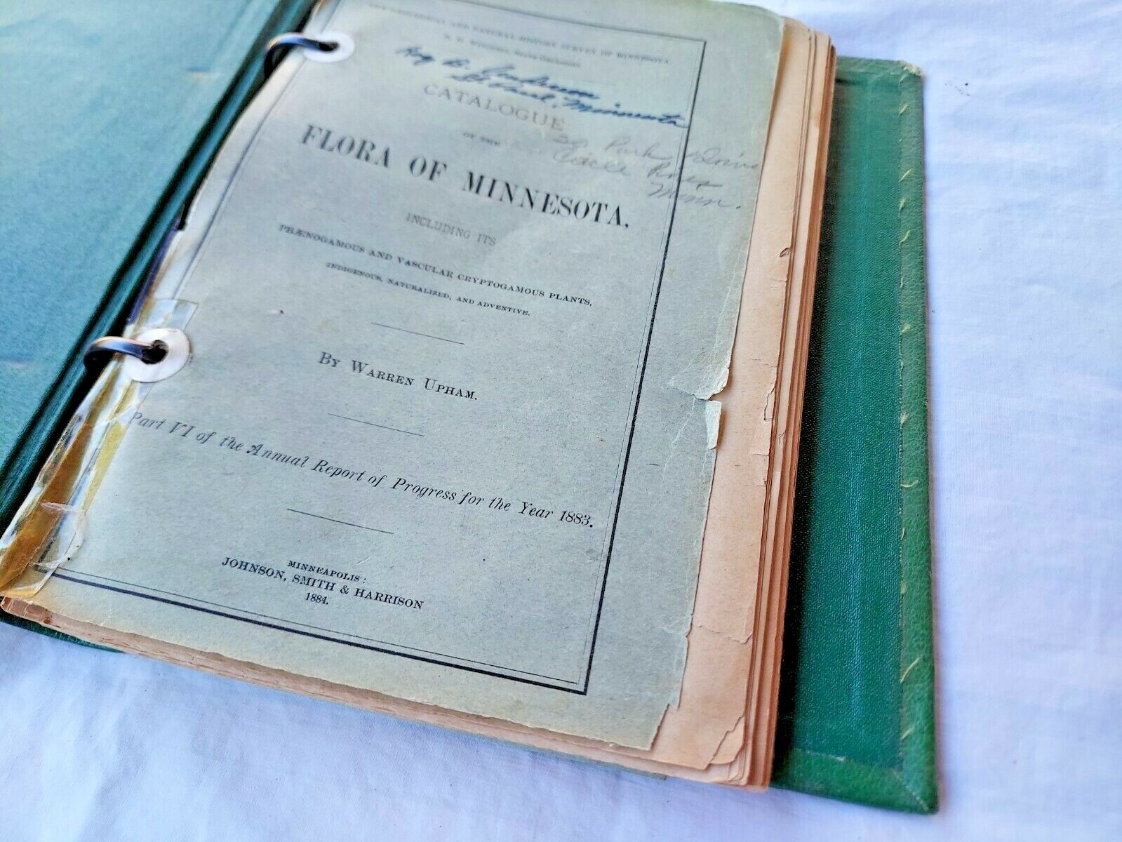 1884 « Flora of Minnesota » in vintage lawn care book Scotts Lawn Care binder