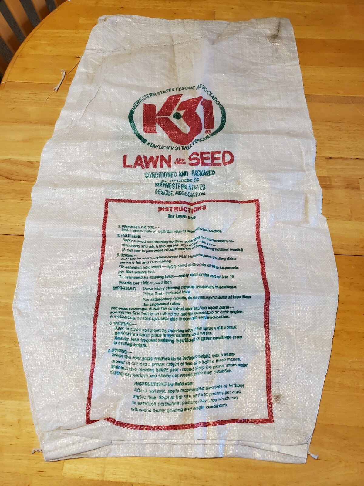 Vintage Kentucky 31 Tall Fescue Grass Seed Bag Sack ONLY 36&Prime;x20&Prime;