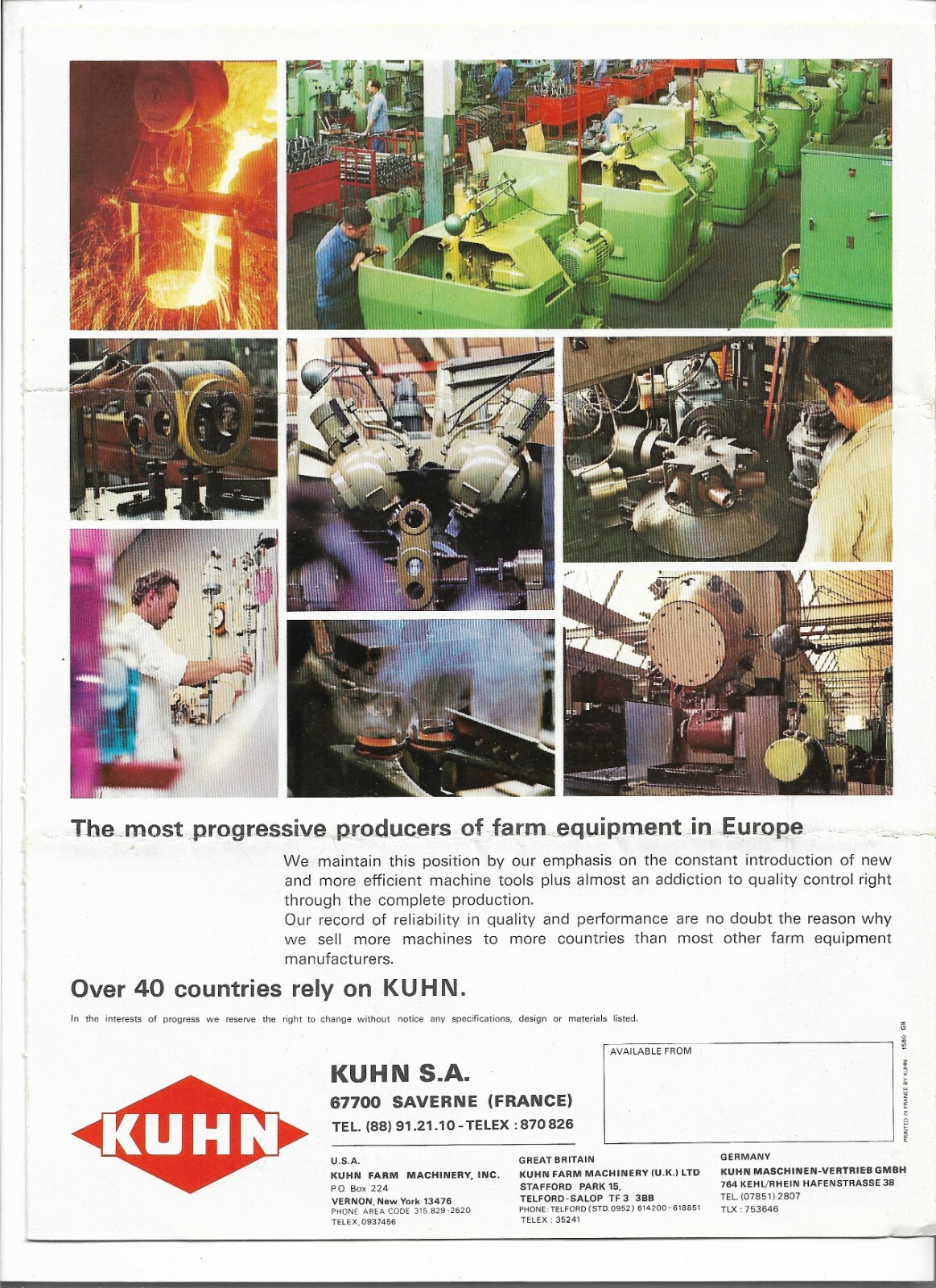 Kuhn Manufacturers of Quality Farm Machines Since 1828 Sales Brochure No. 1580GB