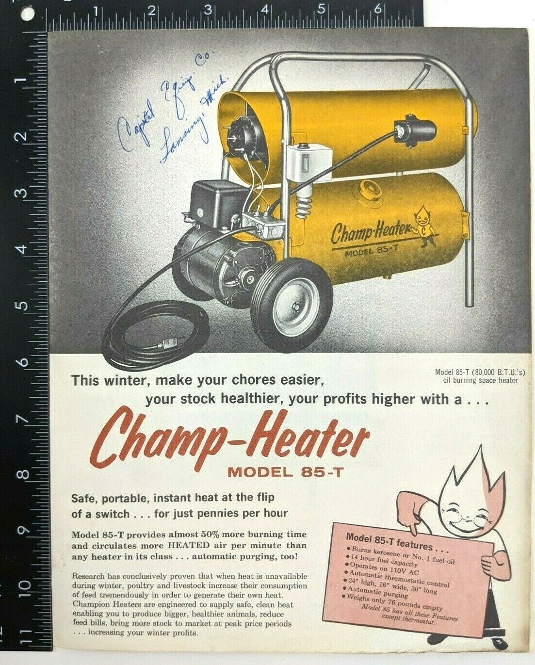 Champ-Heater VTG Brochure Advertisement 1967 St Louis MO Antique Farm Furnaces