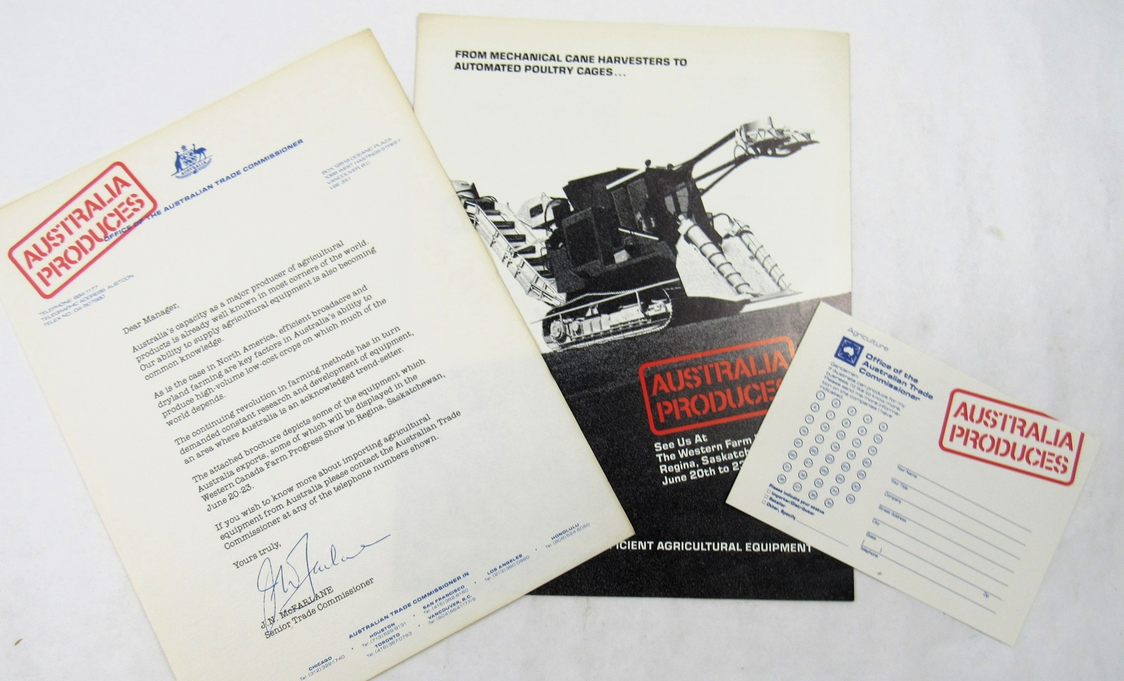 1970 Australian Trade Commision Lot Heavy Farm Equipment Photos Letter Brochure