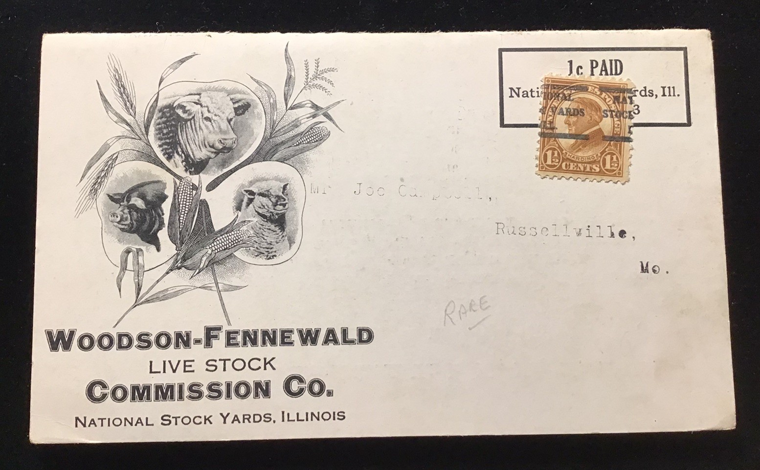 1925 NATIONAL STOCK YARDS IL WOODSON-FENNEWALD LIVE STOCK COMMISSION HOG PRICING