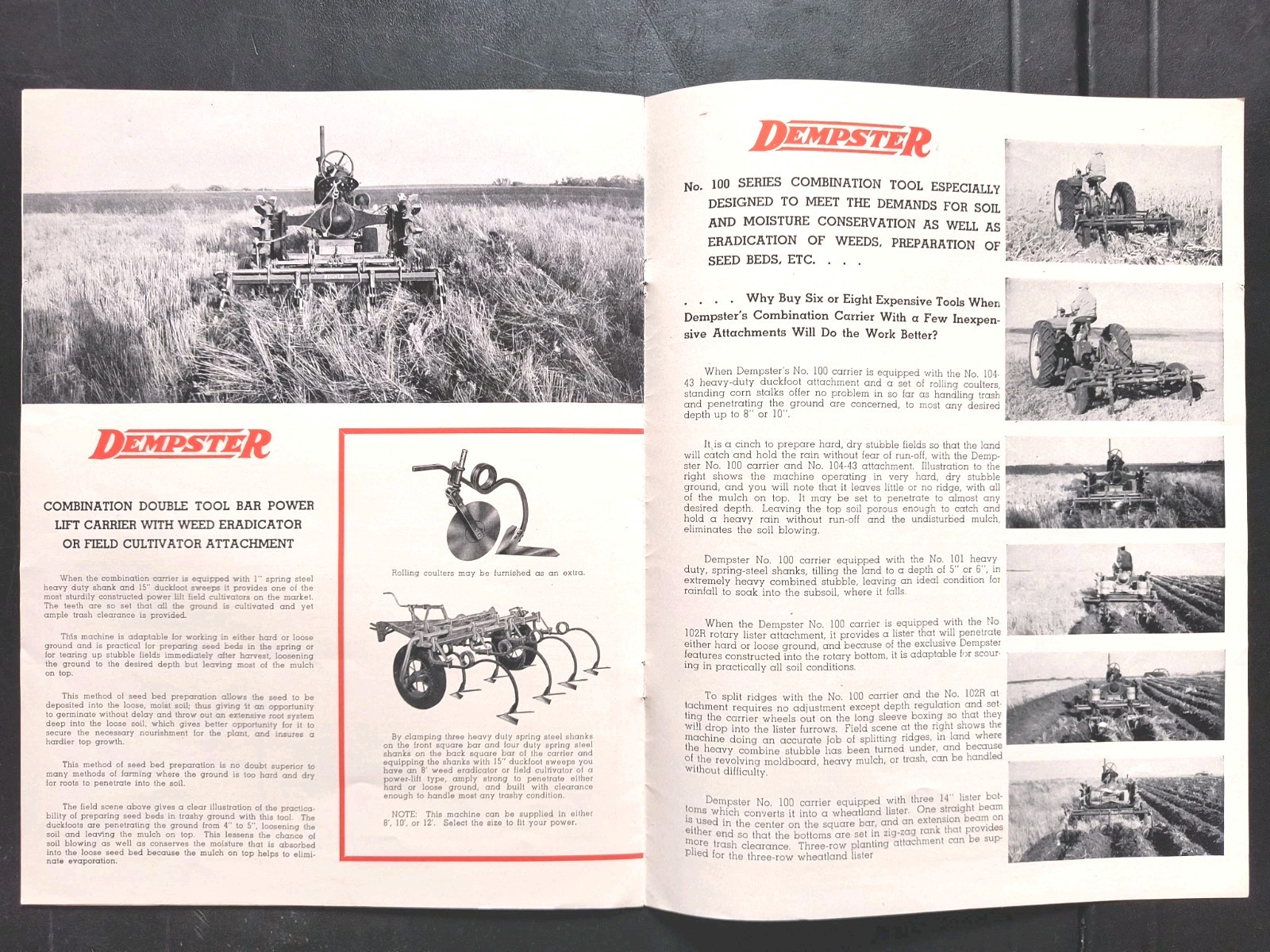 1930s Dempster Tractor Tool Bar Power Lift Carrier Brochure Farm Farming…