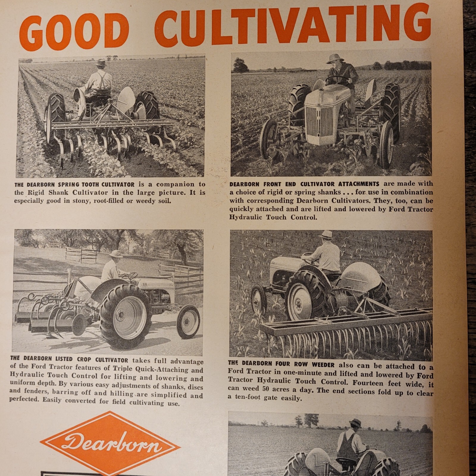 VTG 1949 DEARBORN FORD FARM EQUIP. Tractors/Cultivator Magazine PrintAd 11.5&Prime;x8&Prime;