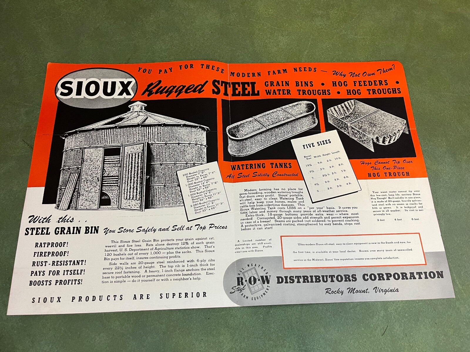 Original Sioux Hog Feeder & Farm Equipment Brochure