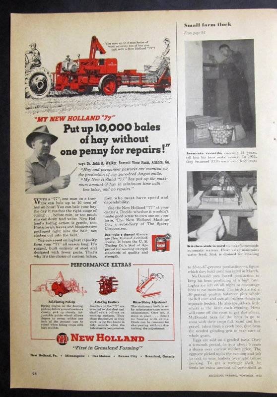 Original 1952 New Holland Photo Endorse Ad John Walker of Atlanta Georgia