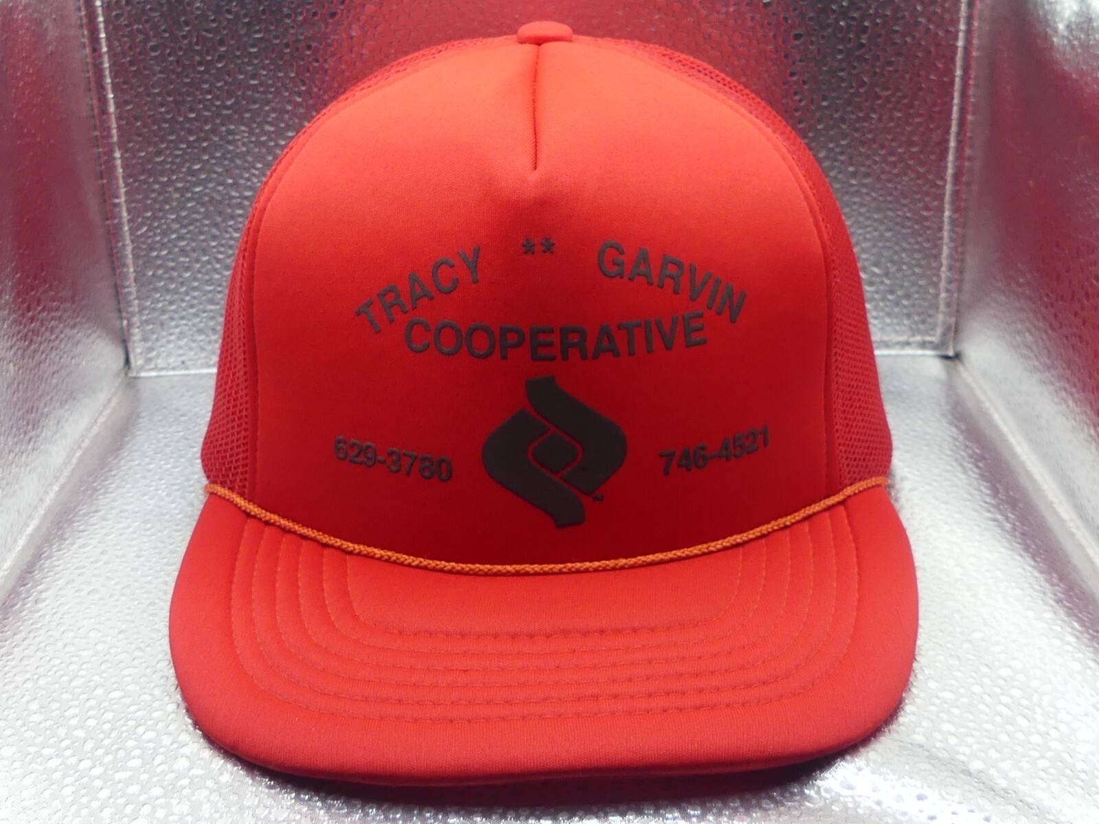 Tracy Garvin Cooperative MN Farming Services Red Black Rope Mesh Trucker Hat Cap