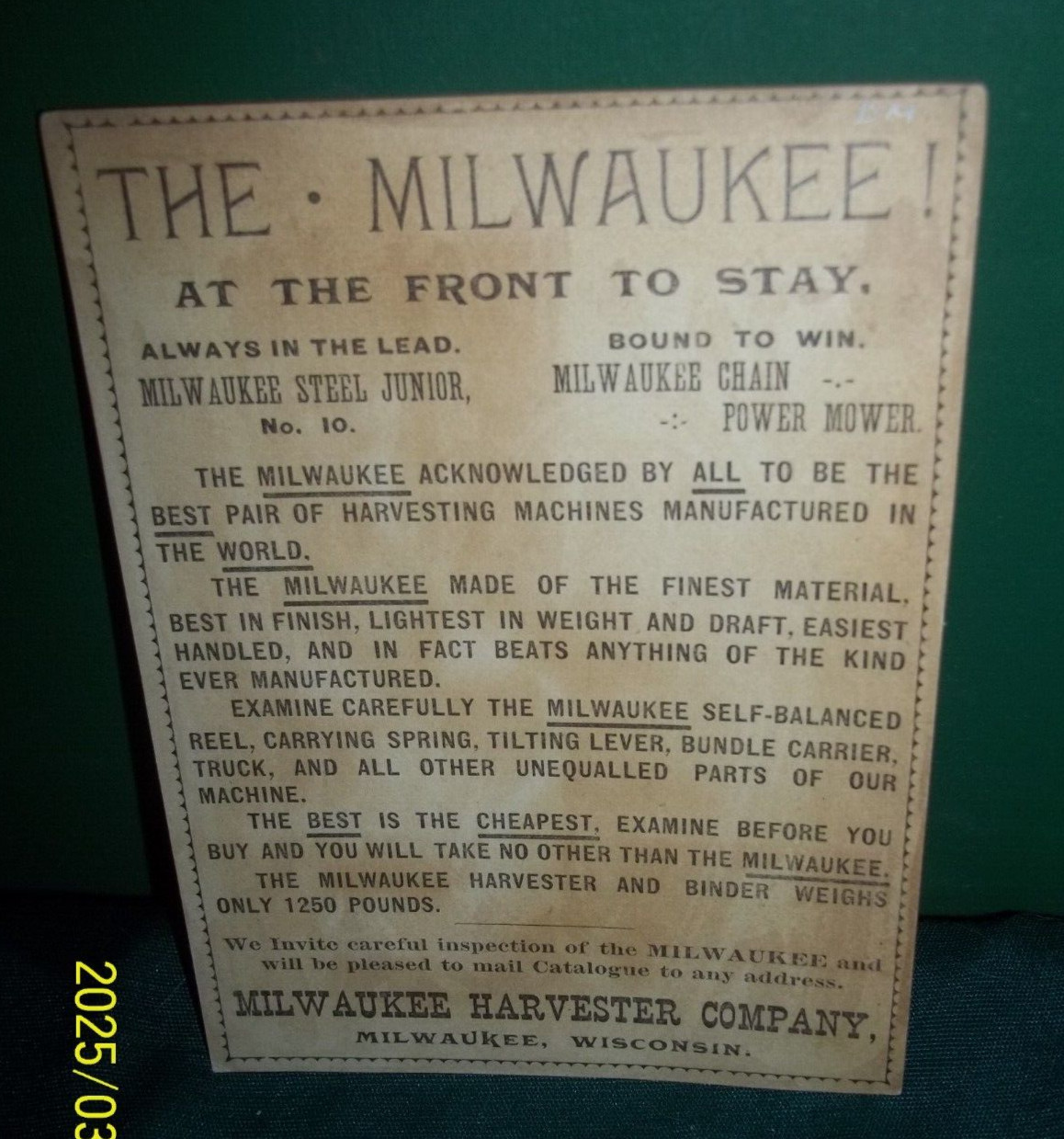 Antique Advertising Milwaukee Harvester Co with Saint Bernard Puppy