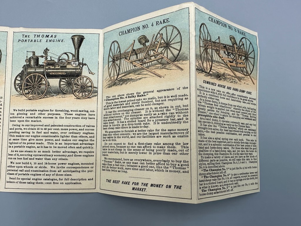 1880s JH THOMAS FARM Machinery ENGINES Advertise Fold Trade Card SPRINGFIELD OH