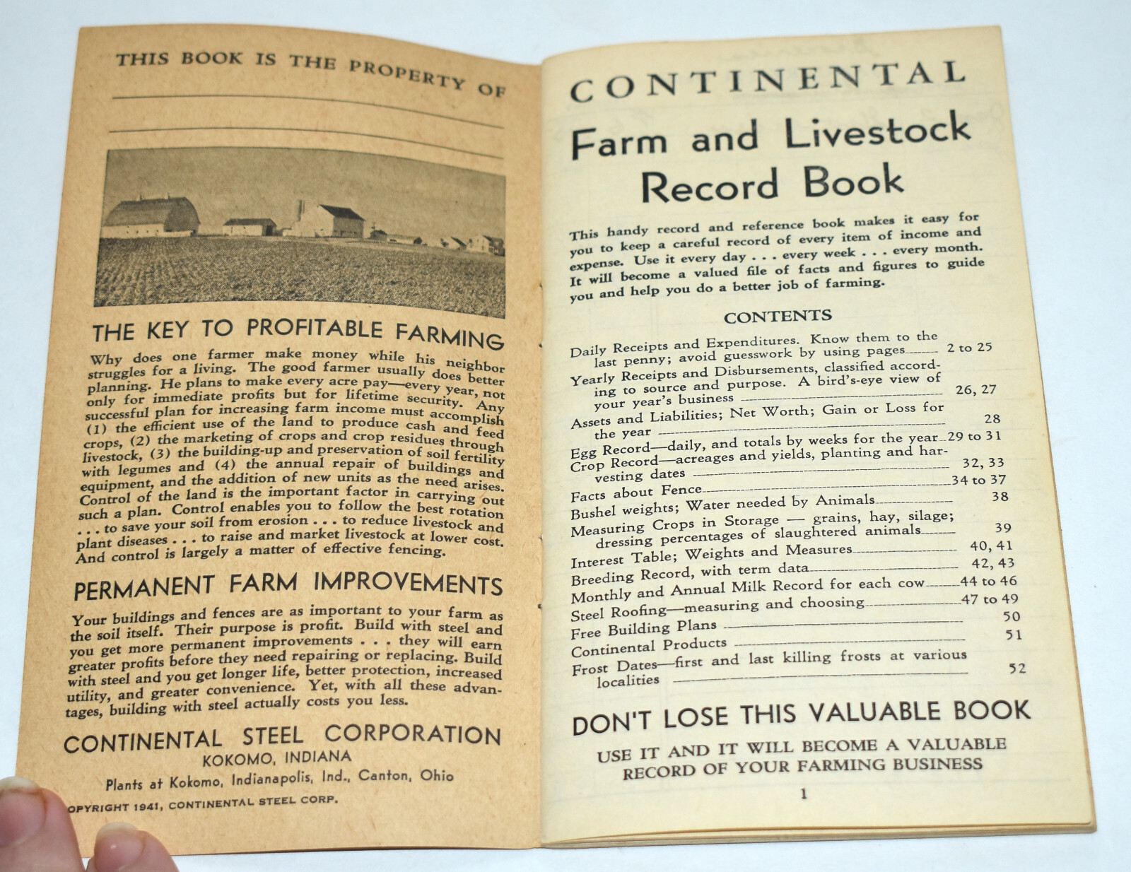 Vintage 1942 Continental Farm Livestock Record Book Advertising Ledger MONONA IA