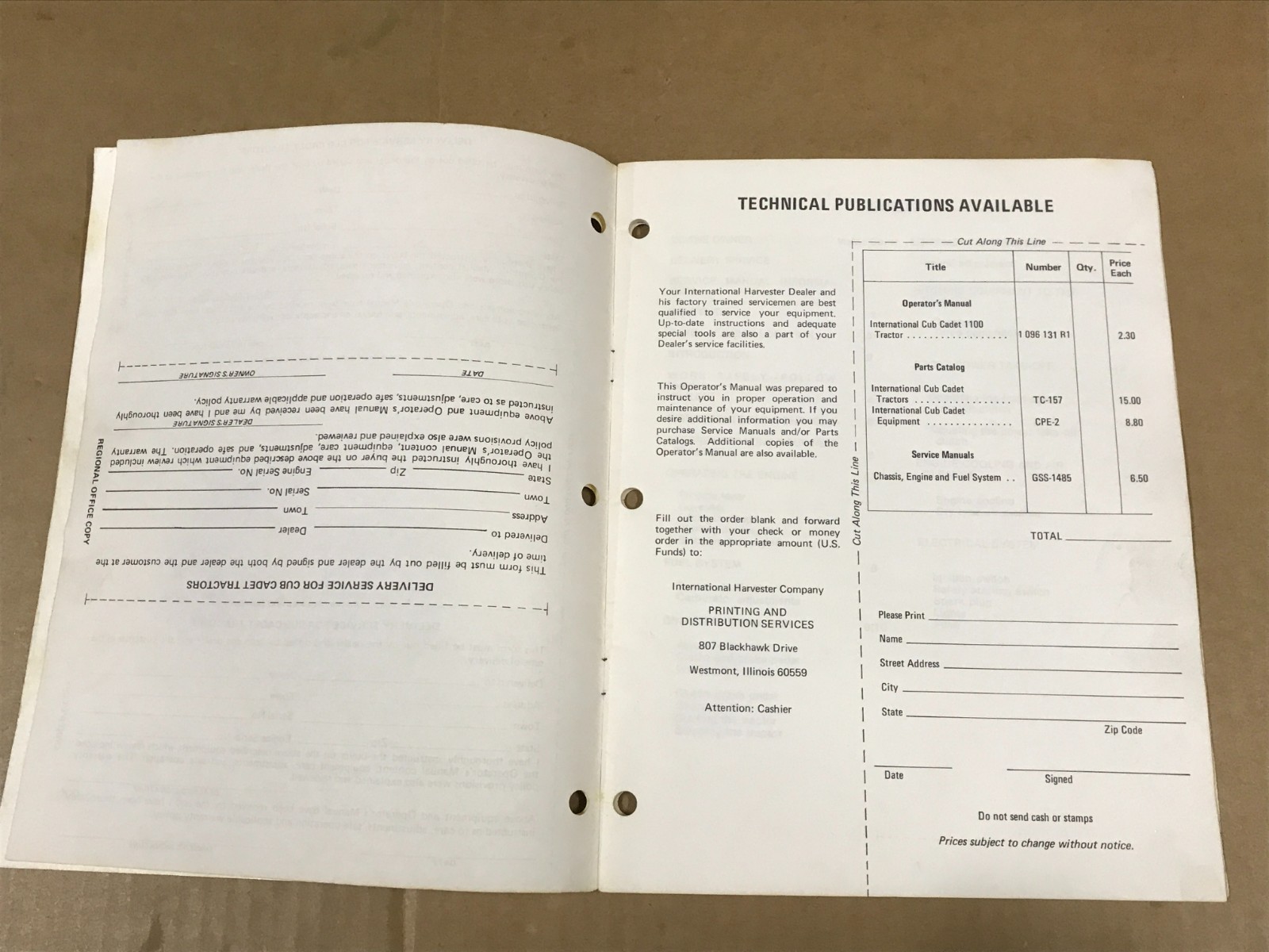 Vintage International Harvester Cub Cabet Model 1100 Tractor Operator&rsquo;s Manual