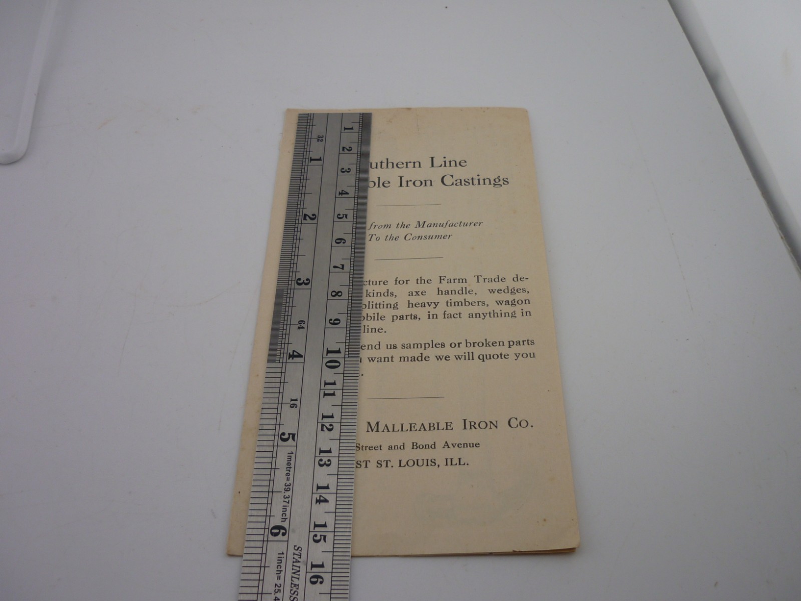 1920s Southern Malleable Iron Co Farm Hardware Trade Catalog Order Blank IL