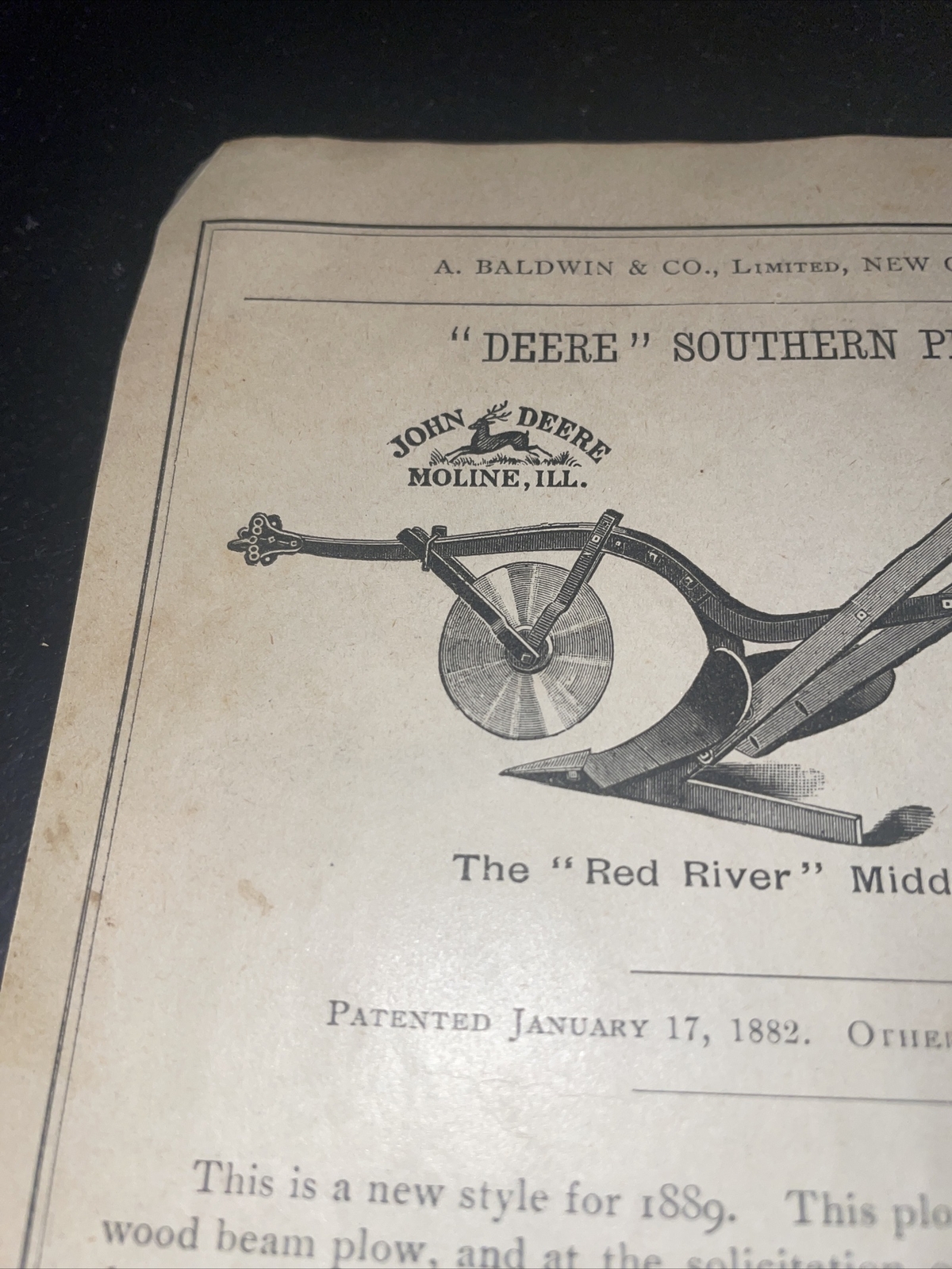 1891 Baldwin John Deere Red River Plow Farm Advertising – New Orleans