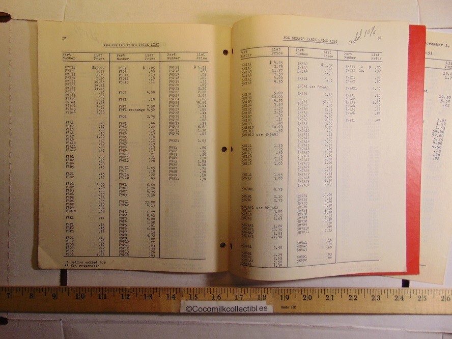 Vintage Fox Extras & Repairs Price List No.4-51 Fox River Tractor Co