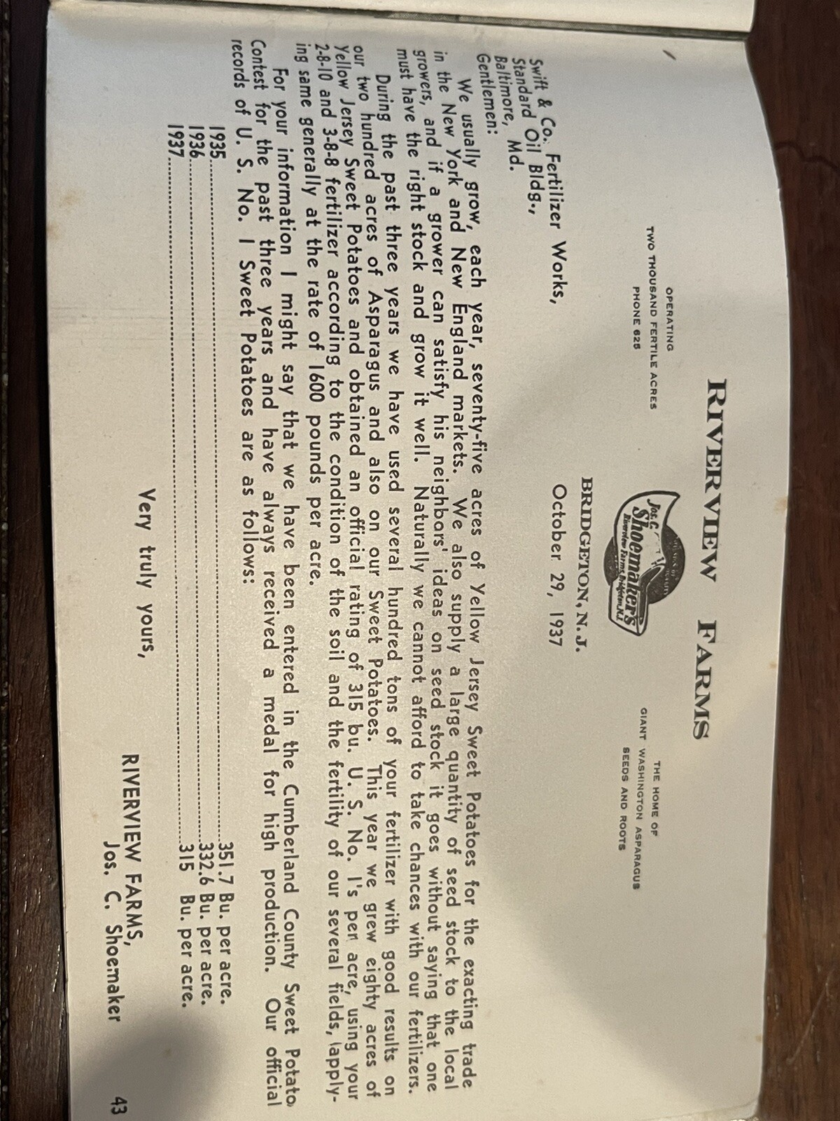Vintage 1938-1940 Swift&rsquo;s Red Steer Brand Fertilizers Advertising Memo Book