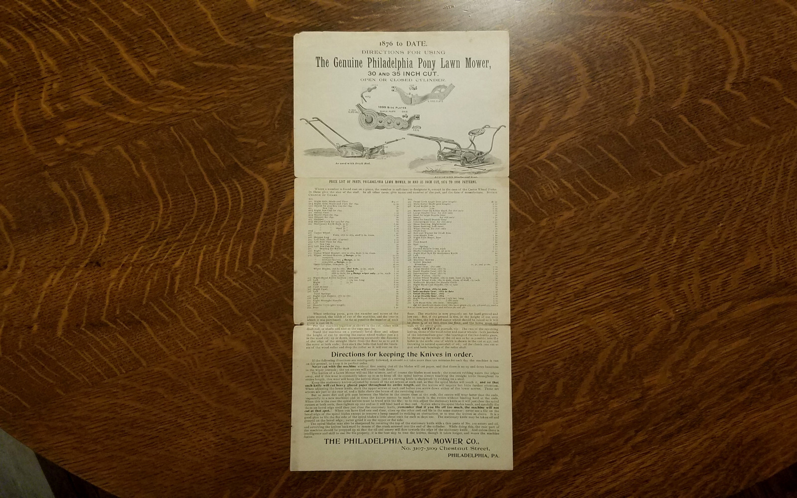1800s Philadelphia Pony Lawn Mower Price List Farm Implement Horse Manual