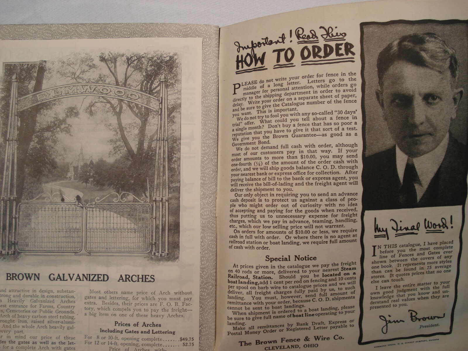 1920&rsquo;S CATALOG « A » FENCE & GATE BROWN&rsquo;S FENCE & WIRE CLEVELAND OHIO