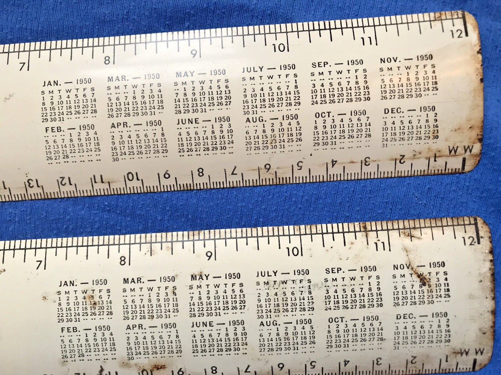 2 Vintage 1950 Metal Ruler w/Calendar Gate City Automobile Detroit Michigan SC