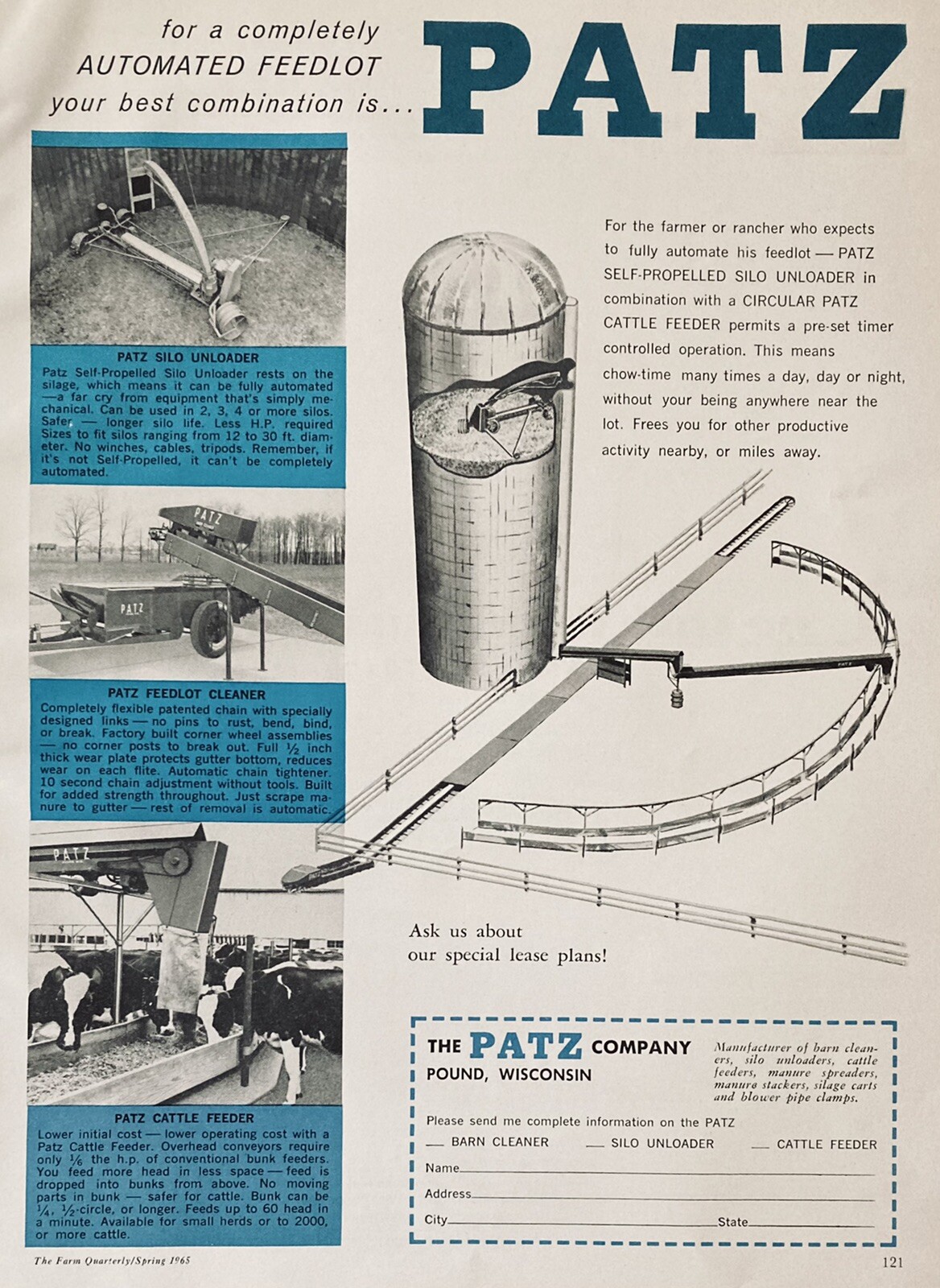 1965 AD.(XH27)~THE PATZ CO. POUND, WISC. PATZ SELF-PROPELLED SILO UNLOADER