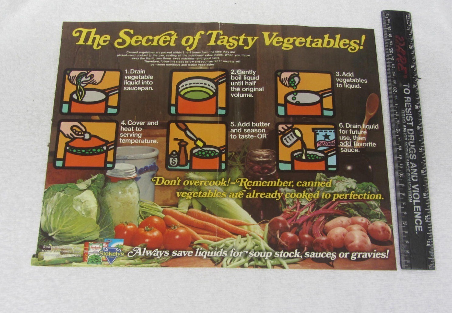Vtg STOKLEYS Print POSTER 14.5&Prime; X 11&Prime; Secrets of Tasty Vegetables & Recipes 1973