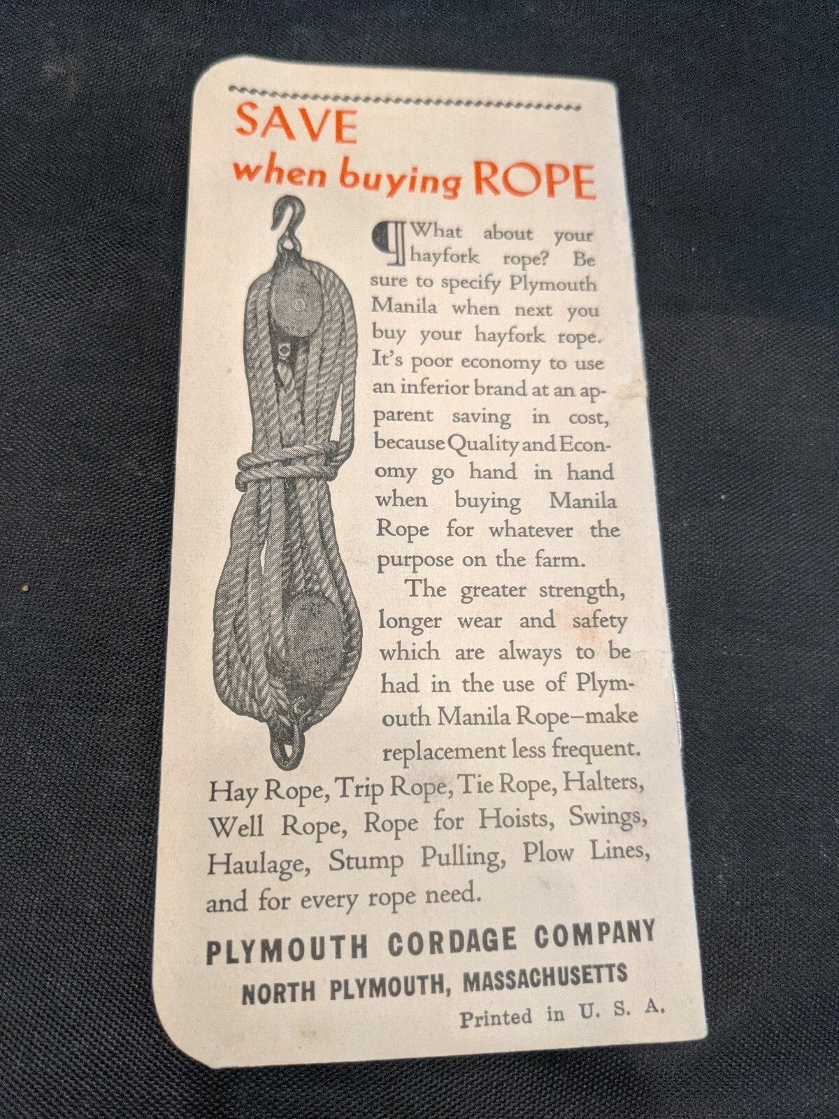 Vintage 1941 PLYMOUTH BINDER TWINE Vest Pocket Notebook North Plymouth Ma