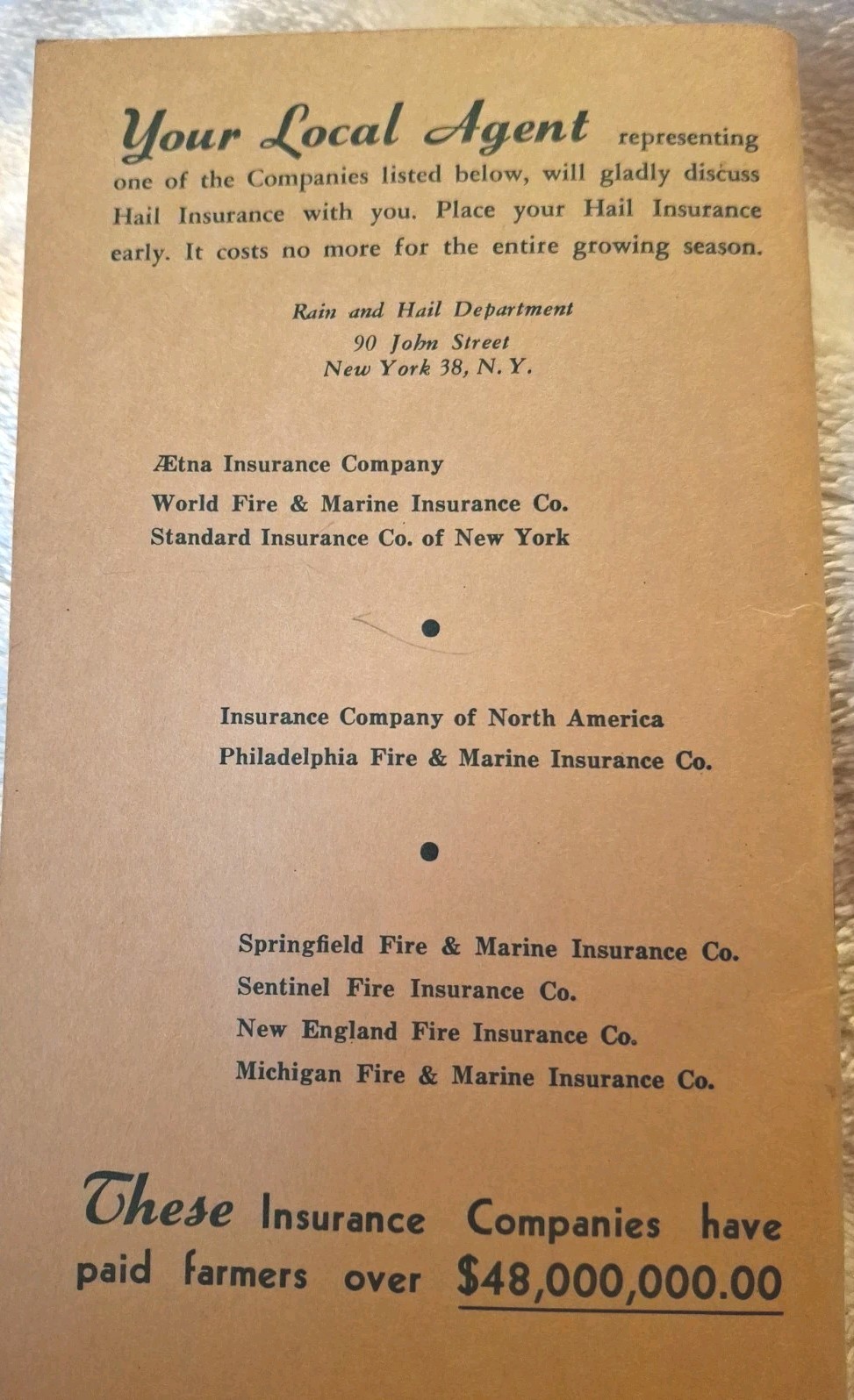 Vintage 1952 Master Farmer Ledger Rain & Hail Insurance Bureau Farm Record Book