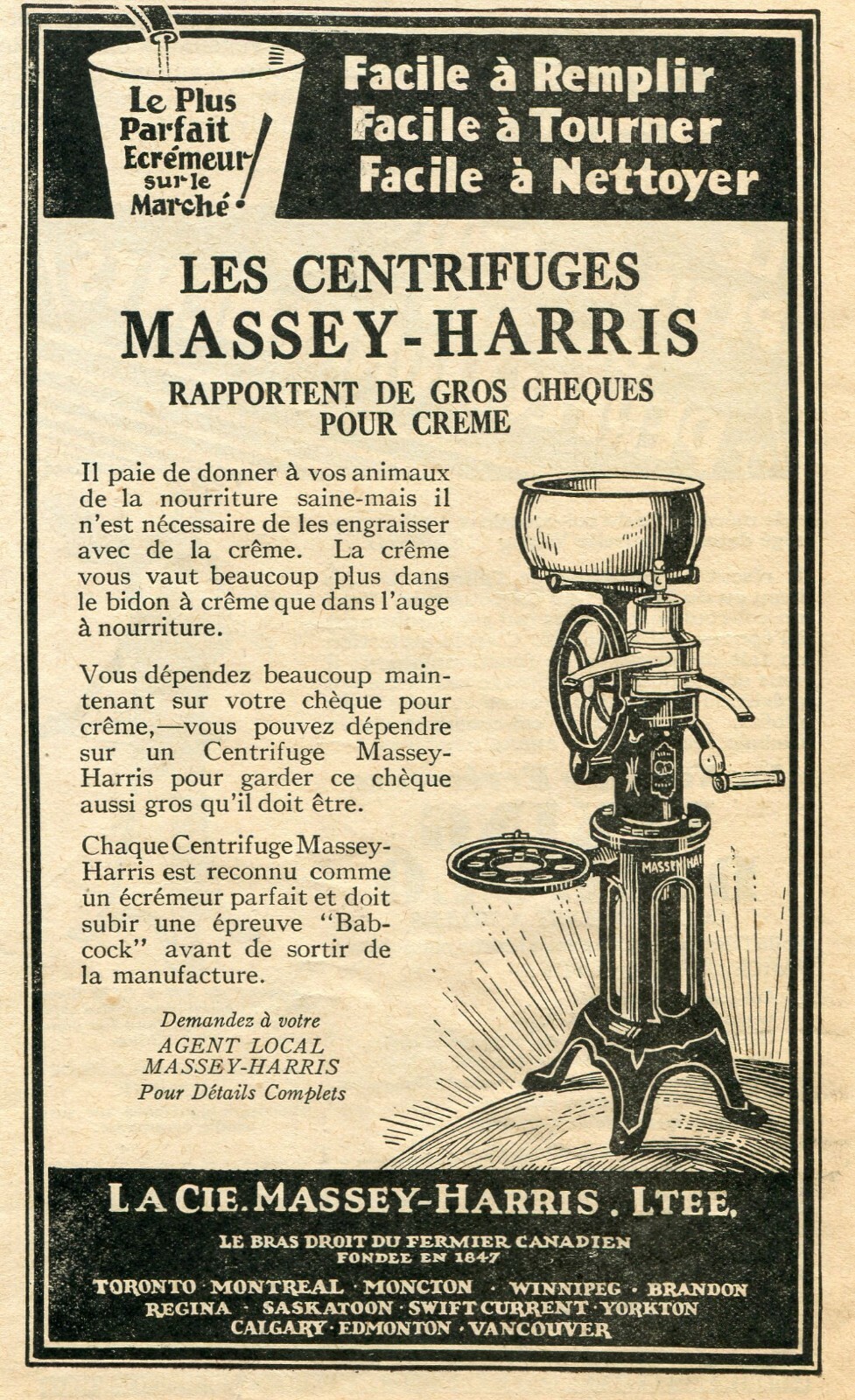 1932 small Print Ad of Massey Harris Canada Centrifuge Skimmer Milk Separator