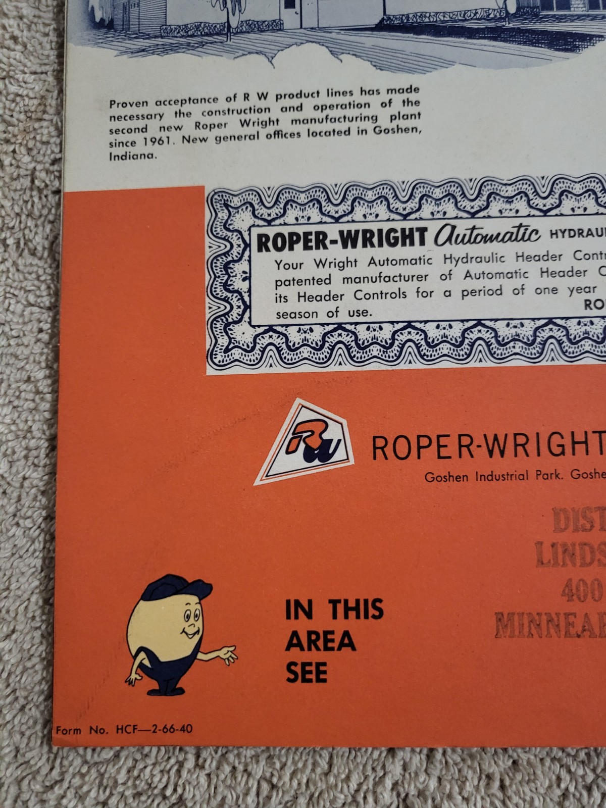 Vintage 1966 Brochure ROPER-WRIGHT HYDRAULIC Combine HEADER CONTROL FARM AG