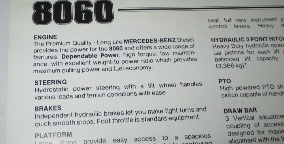 CBT 8060 2WD Tractor Sales Brochure Spec Sheet Literature C-B-T Mercedes Engine