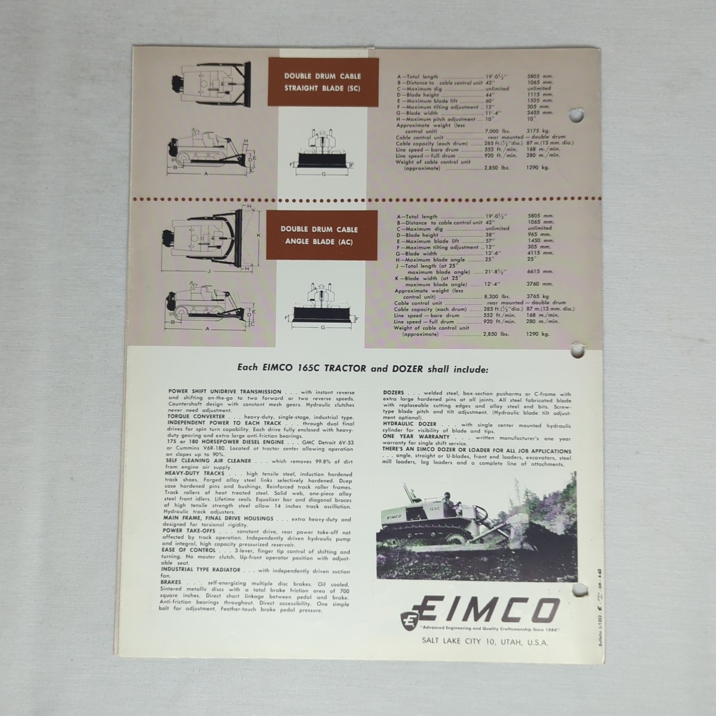 EIMCO 165C Specifications Brochure 1963