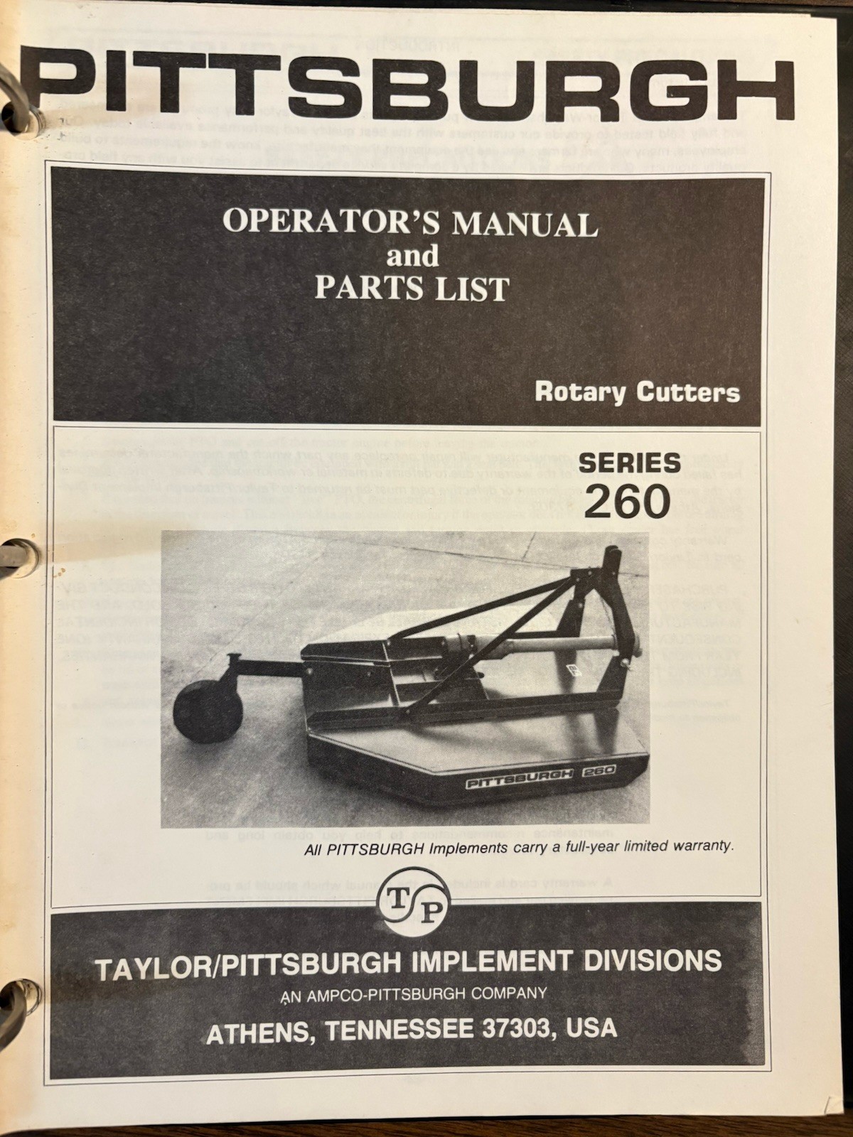 Taylor/Pittsburgh Farm Implements Brochures And Parts List
