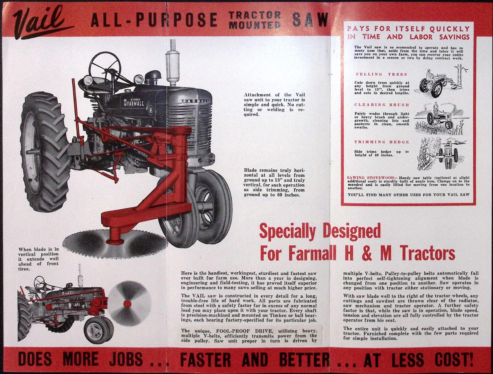 1953 Vail Tractor Mounted Farm Saw for Farmall H&M Tractors Dealer Brochure