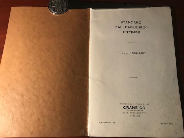 Vintage 1930 Crane Pipe Fittings Catalog and Pricing – 20 pages