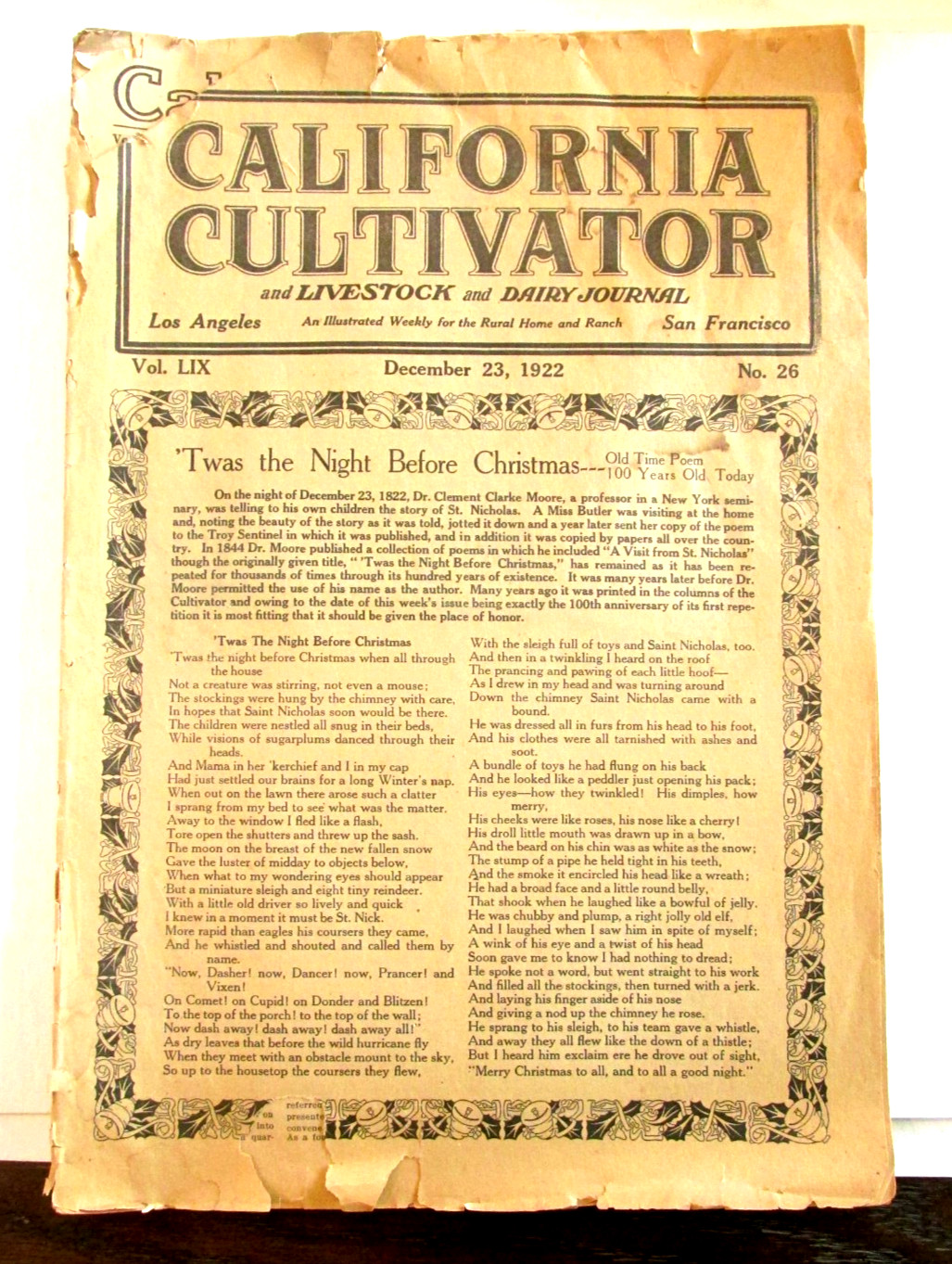 VTG 1922 California Cultivator Livestock Dairy Journal Weekly Rural Home Ranch