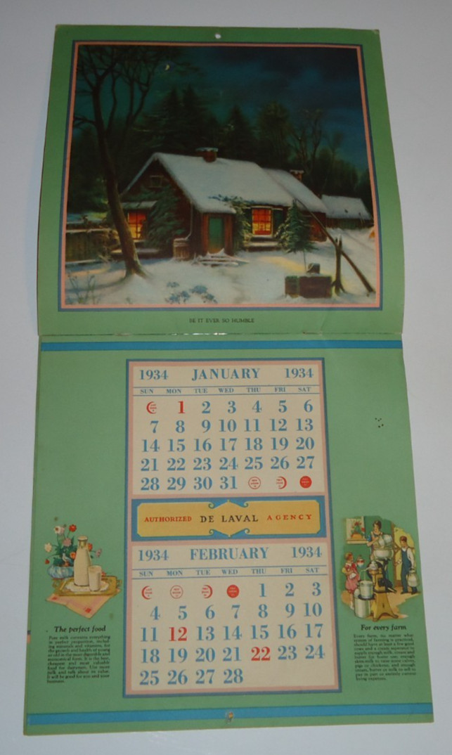 1934 ADVERTISING CALENDAR DE LAVAL SEPARATOR BEAUTIFUL CONDITION