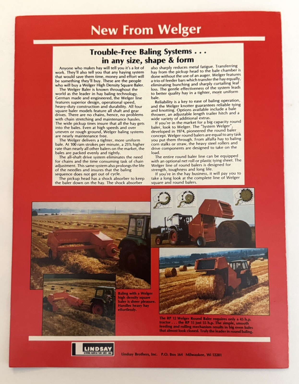 Lindsey Hay Baler Farm Equipment Welger Balers Dealer Sales Brochure