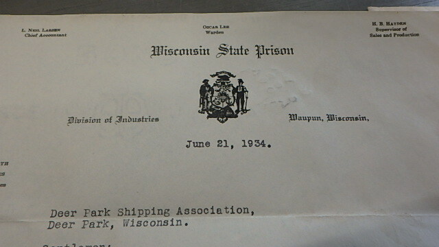 1934 WI STATE PRISON LETTERHEAD BROCHURE PAMPHLET