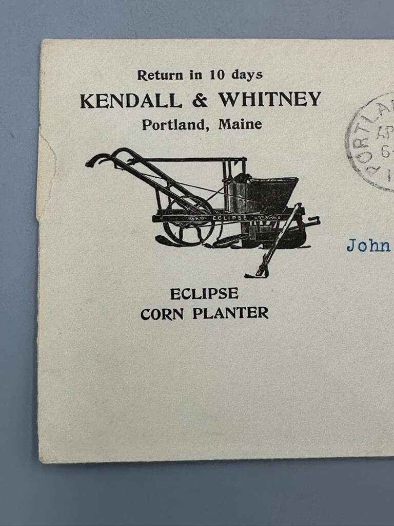 1919 ECLIPSE CORN PLANTER Farm PORTLAND ME Advertising Illustrated Postal Cover