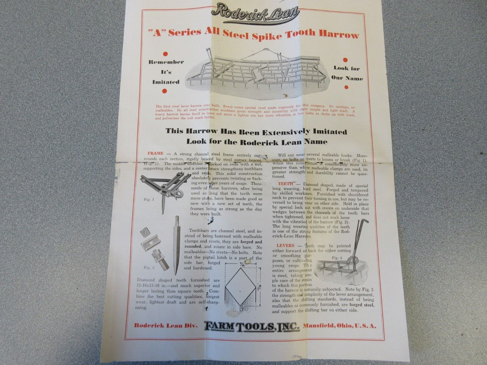 Roderick Lean Spike Tooth Harrow Sales Brochure Pocket Size