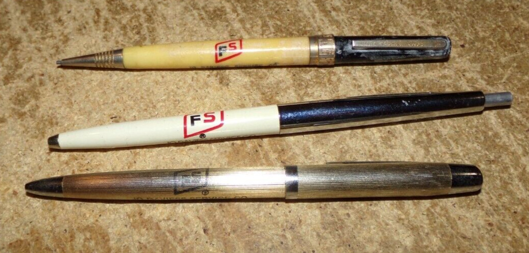3-lot FS Jo Daviess service co. mechanical pencil + pens in good shape used