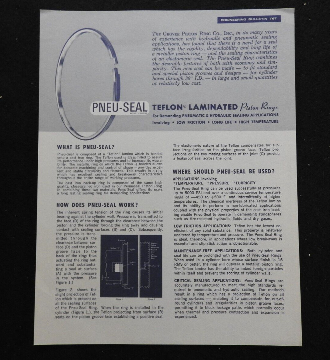 1968 Grover « Permaseal » Piston Ring Company Engineering Brochure Signed Letter